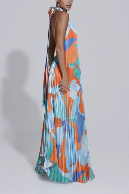Isla | Women's Elegant Halter Pleated Maxi Dress