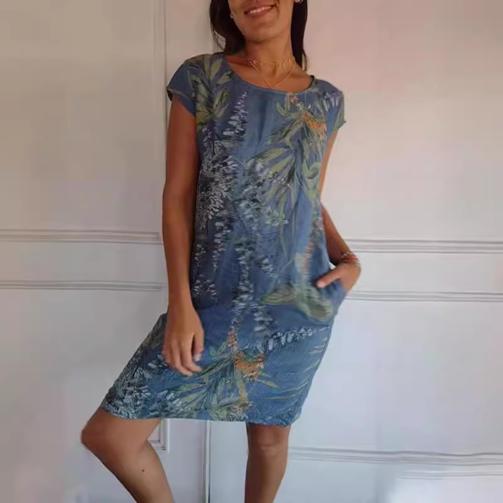 Marije | Women's Comfortable Midi Dress with Round Neckline