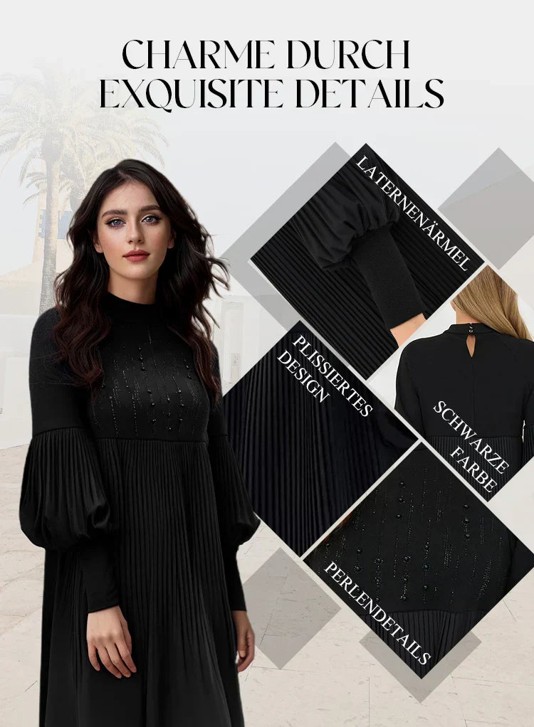 Marlene | Women's Plus-Size Midi Dress with Stand-Up Collar and Lantern Sleeves