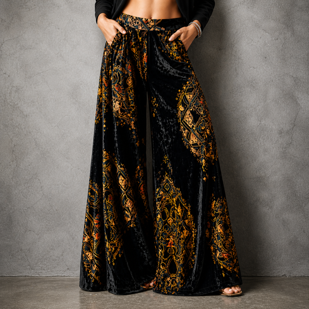 Maude | Women's Coastal Boho Relaxed Wide-Leg Trousers with Pockets