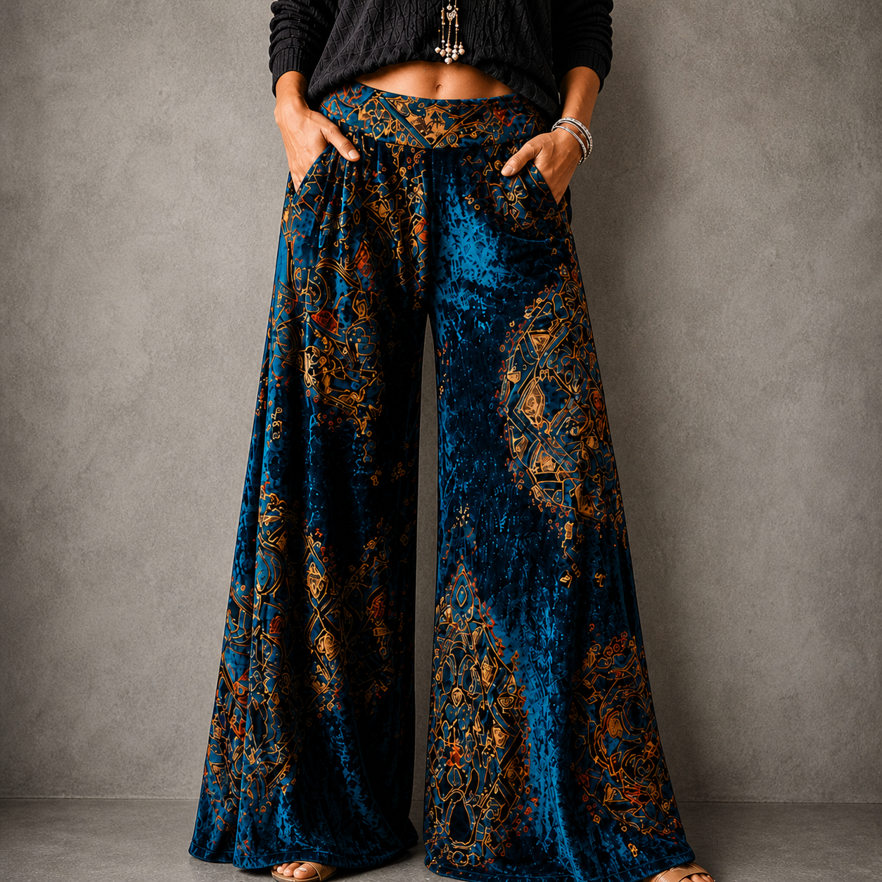 Maude | Women's Coastal Boho Relaxed Wide-Leg Trousers with Pockets