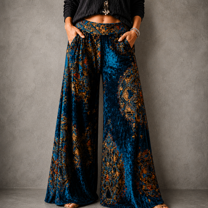Maude | Women's Coastal Boho Relaxed Wide-Leg Trousers with Pockets