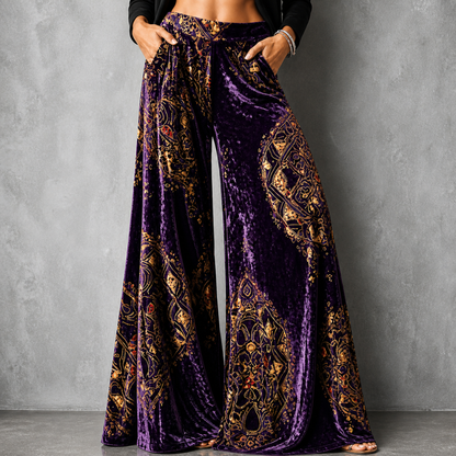 Maude | Women's Coastal Boho Relaxed Wide-Leg Trousers with Pockets