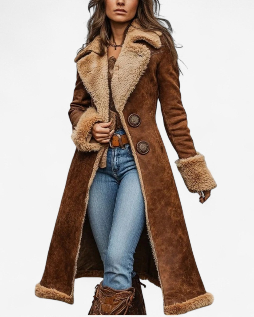 Women's Retro-Style Long Coat with Detailing