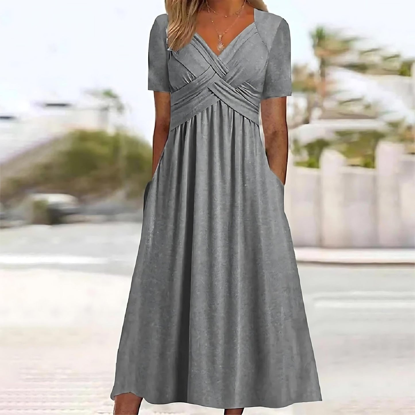 Sacha | Women's Casual Elegance Midi Dress with Pockets