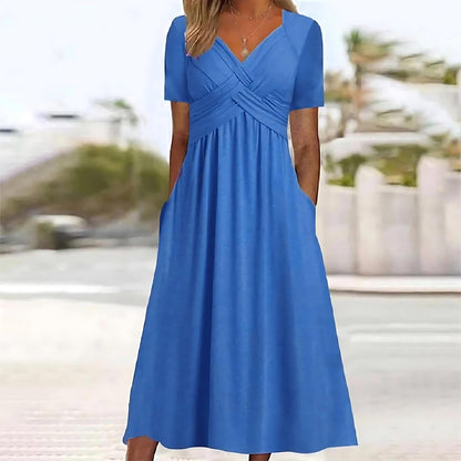 Sacha | Women's Casual Elegance Midi Dress with Pockets