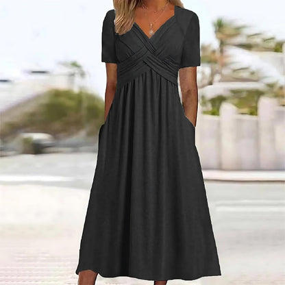 Sacha | Women's Casual Elegance Midi Dress with Pockets