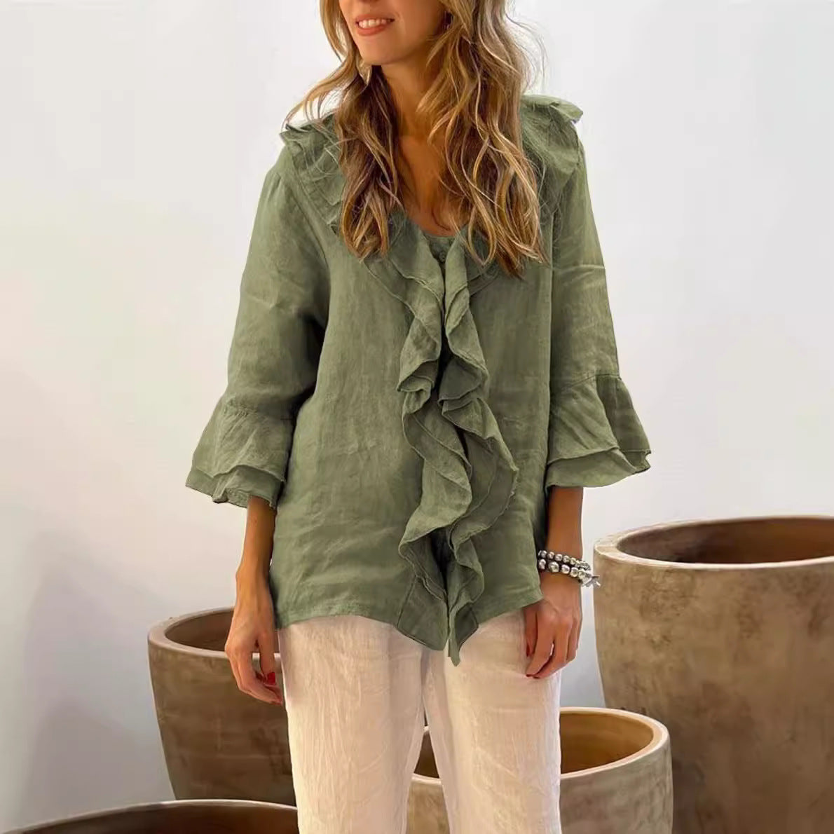 Cherry | Women's Longline Relaxed Stylish Ruffled Blouse