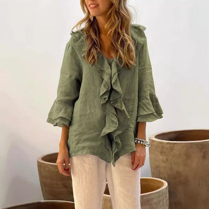 Cherry | Women's Longline Relaxed Stylish Ruffled Blouse