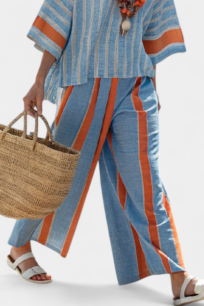 Valeria | Women's sophisticated terracotta striped top and trousers