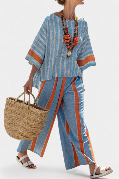 Valeria | Women's sophisticated terracotta striped top and trousers