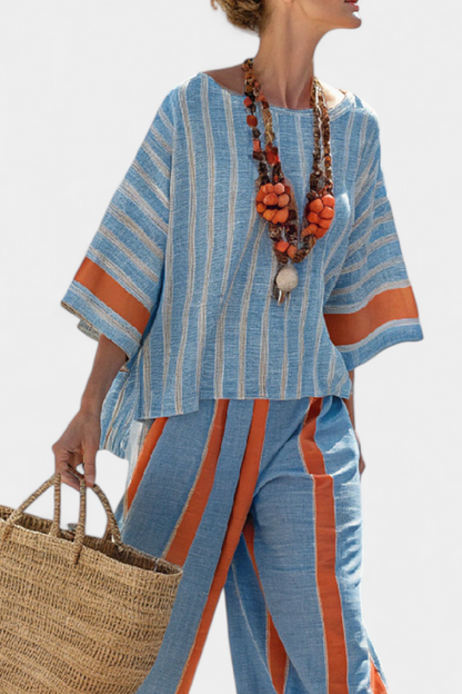 Valeria | Women's sophisticated terracotta striped top and trousers