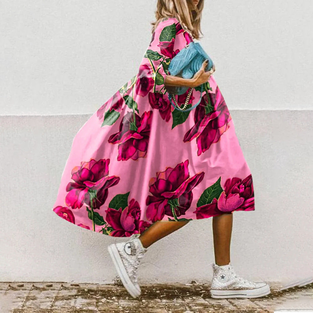Levoire | Women's Chic Floral Paisley Print Midi Dress with Three-Quarter Sleeves