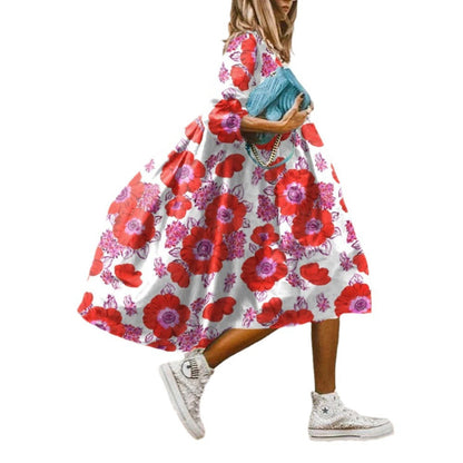 Levoire | Women's Chic Floral Paisley Print Midi Dress with Three-Quarter Sleeves