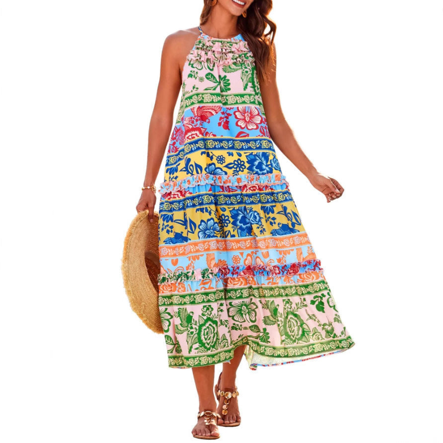 Felicity | Women's Stylish Bohemian Halter Maxi Dress with Tiered Design