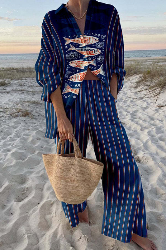 Zairine | Women's Set with Blue Koi Print.