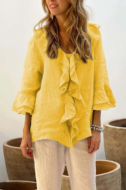 Cherry | Women's Longline Relaxed Stylish Ruffled Blouse