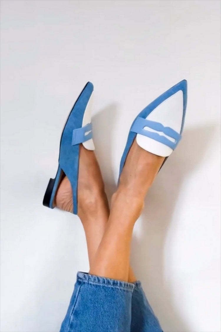 Women's Lightweight Pointed-Toe Blue Slingback Loafers