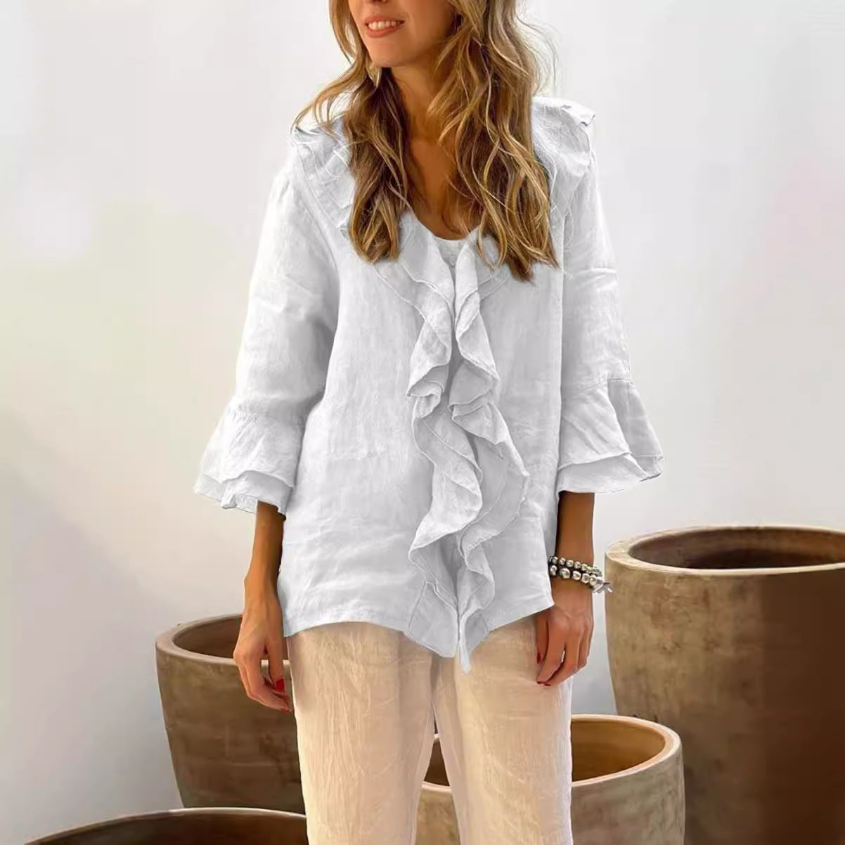 Cherry | Women's Longline Relaxed Stylish Ruffled Blouse