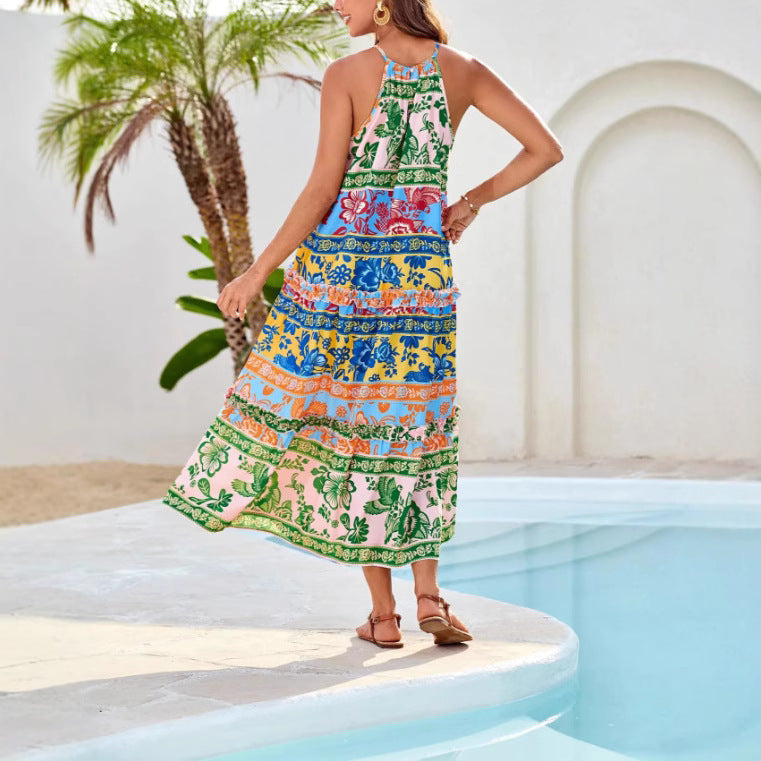 Lilly | Women's Trendy Boho Midi Dress with Round Neck