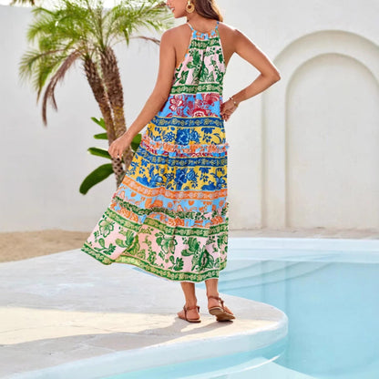 Lilly | Women's Trendy Boho Midi Dress with Round Neck