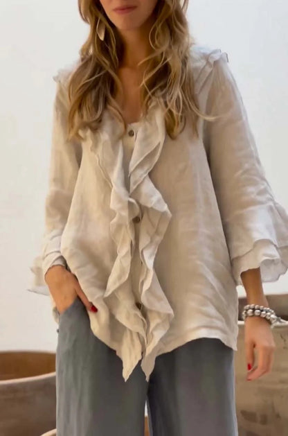Cherry | Women's Longline Relaxed Stylish Ruffled Blouse
