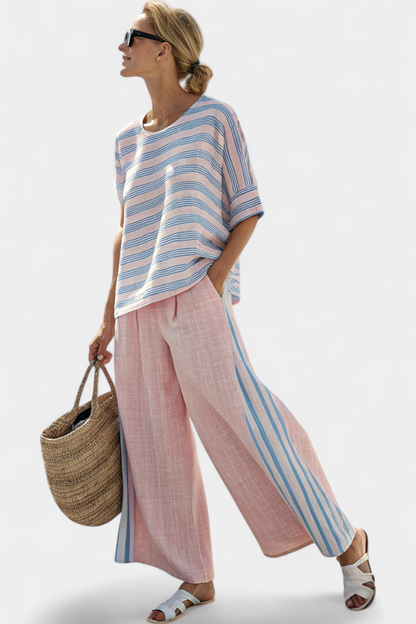 Flaminia | Women's Striped elegant blue and soft trousers