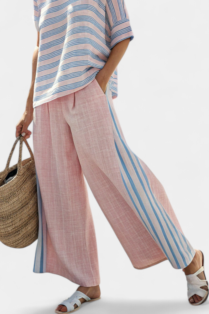 Flaminia | Women's Striped elegant blue and soft trousers