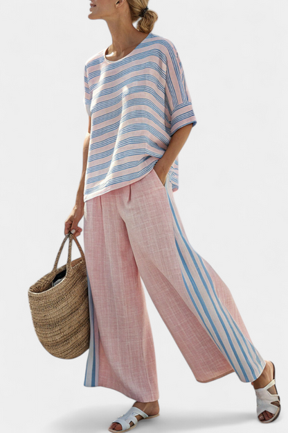 Flaminia | Women's Striped elegant blue and soft trousers