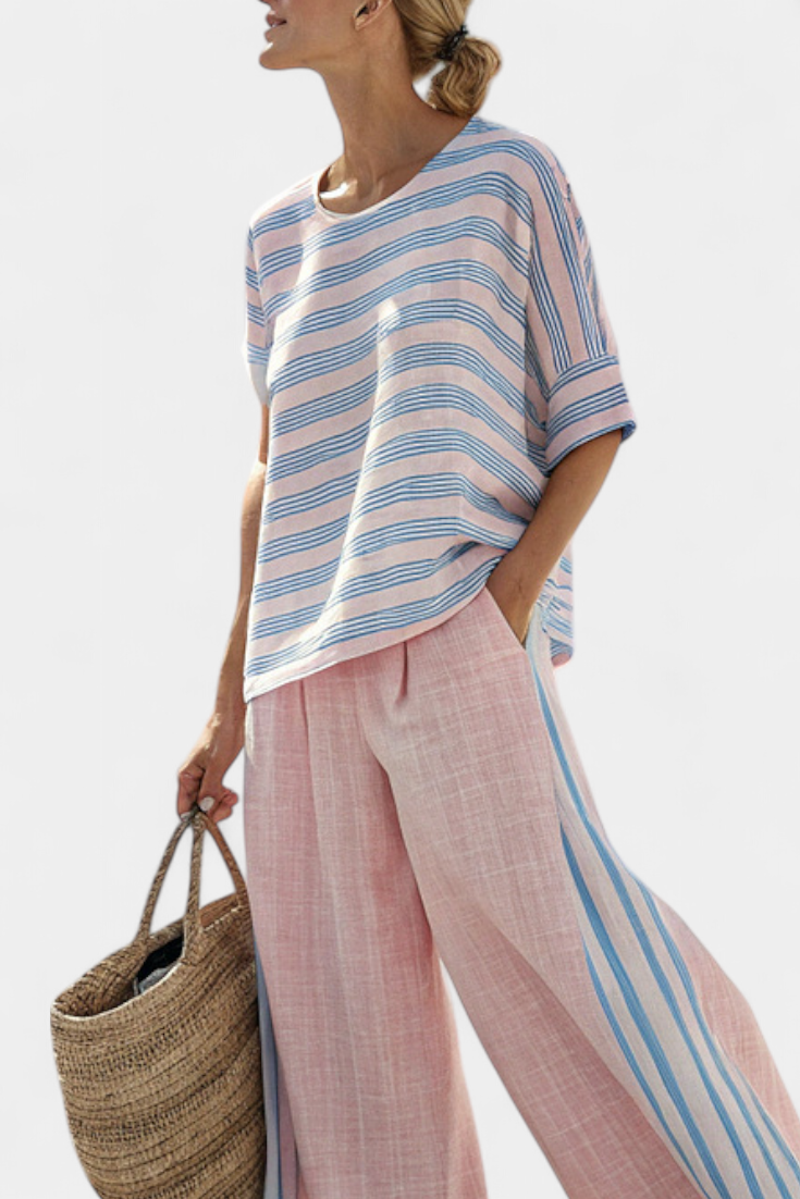 Flaminia | Women's Striped elegant blue and soft trousers