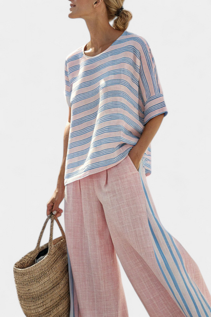 Flaminia | Women's Striped elegant blue and soft trousers