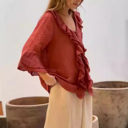 Cherry | Women's Longline Relaxed Stylish Ruffled Blouse