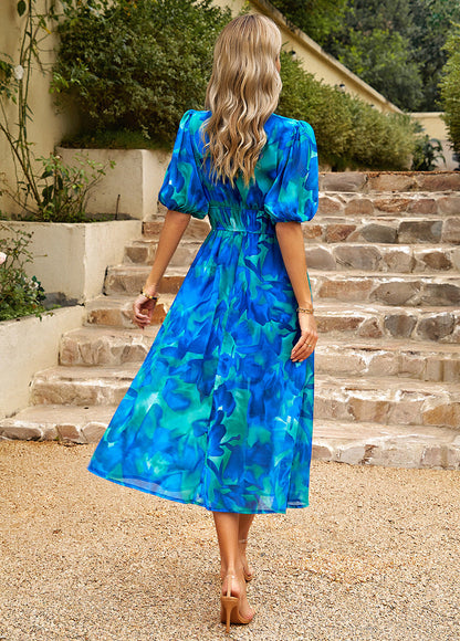 Flore | Women's Elegant Midi Dress with Floral Pattern