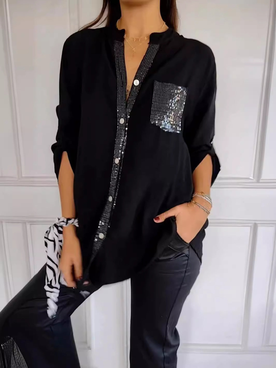 Elaine | Women's Relaxed Chic Glamour Top with Sequins