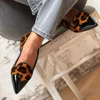 Women's Cushioned Pointed-Toe Refined Animal Print Ballet Flats