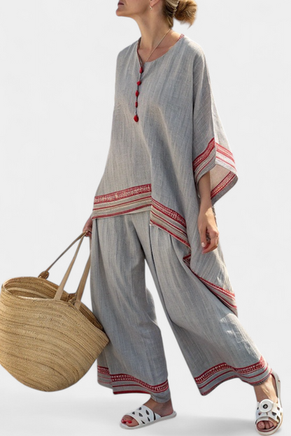 Rossella | Women's Longline Relaxed sophisticated asymmetric blouse and wide-leg ethnic trousers
