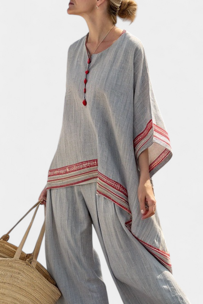 Rossella | Women's Longline Relaxed sophisticated asymmetric blouse and wide-leg ethnic trousers