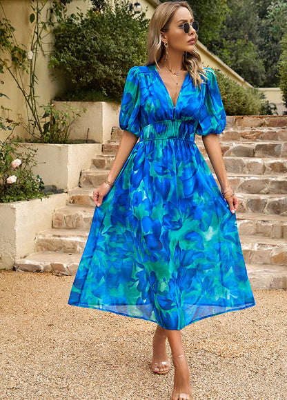 Flore | Women's Elegant Midi Dress with Floral Pattern