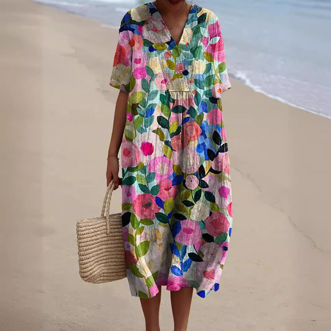 Hannah | Women's Floral Summer Dress with V-Neck