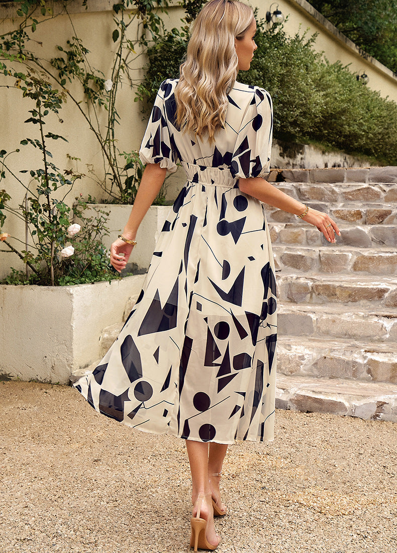 Flore | Women's Elegant Midi Dress with Floral Pattern
