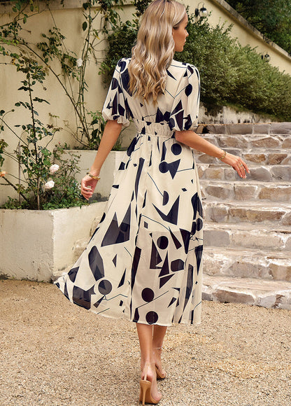 Flore | Women's Elegant Midi Dress with Floral Pattern