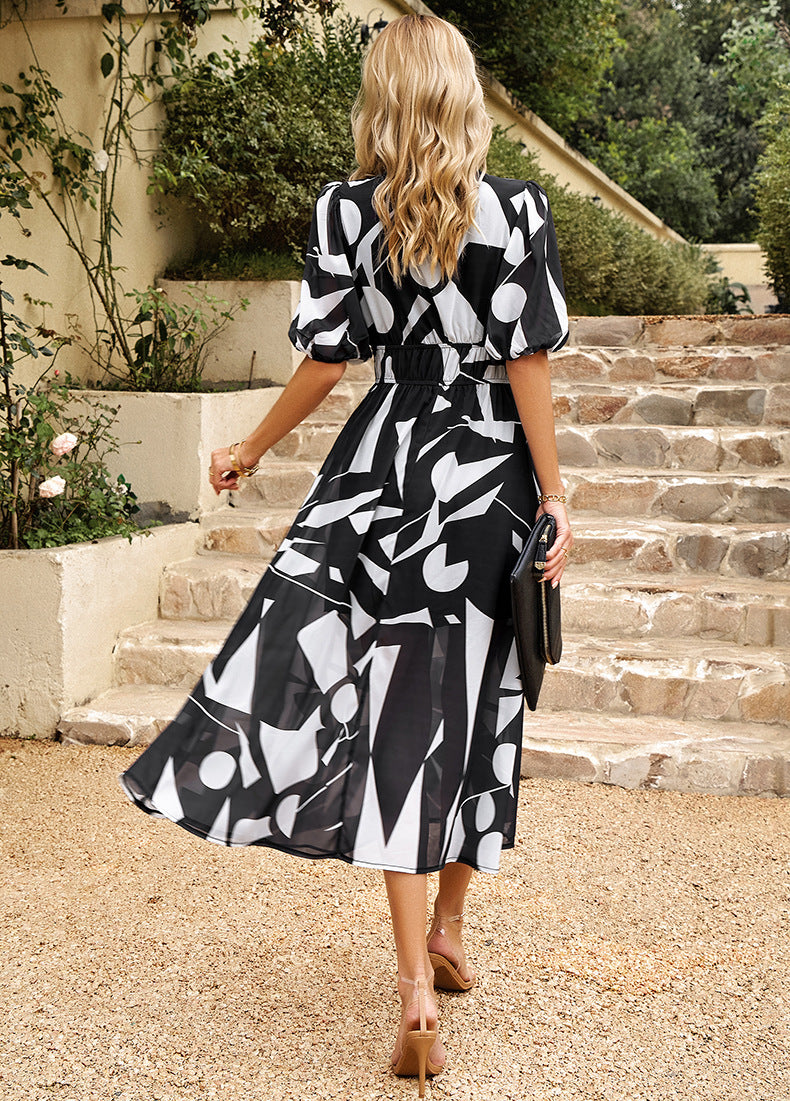 Flore | Women's Elegant Midi Dress with Floral Pattern