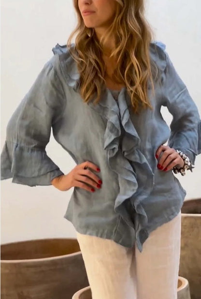Cherry | Women's Longline Relaxed Stylish Ruffled Blouse