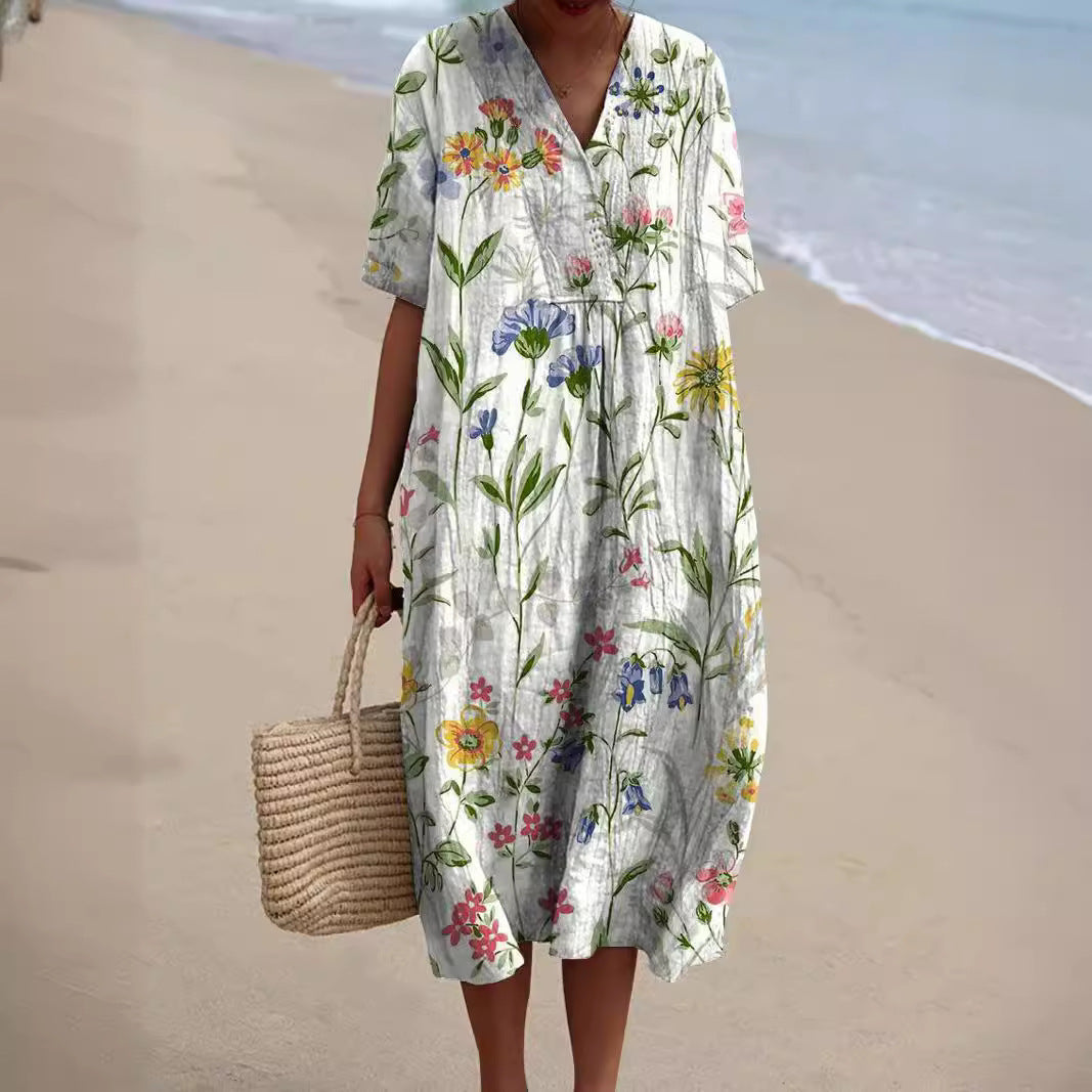 Hannah | Women's Floral Summer Dress with V-Neck