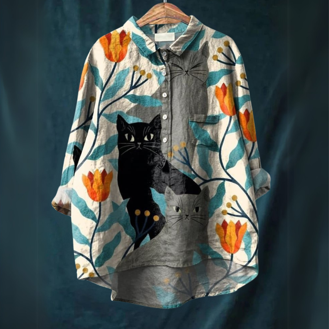 Lucy | Women's Longline Cat Art Shirt