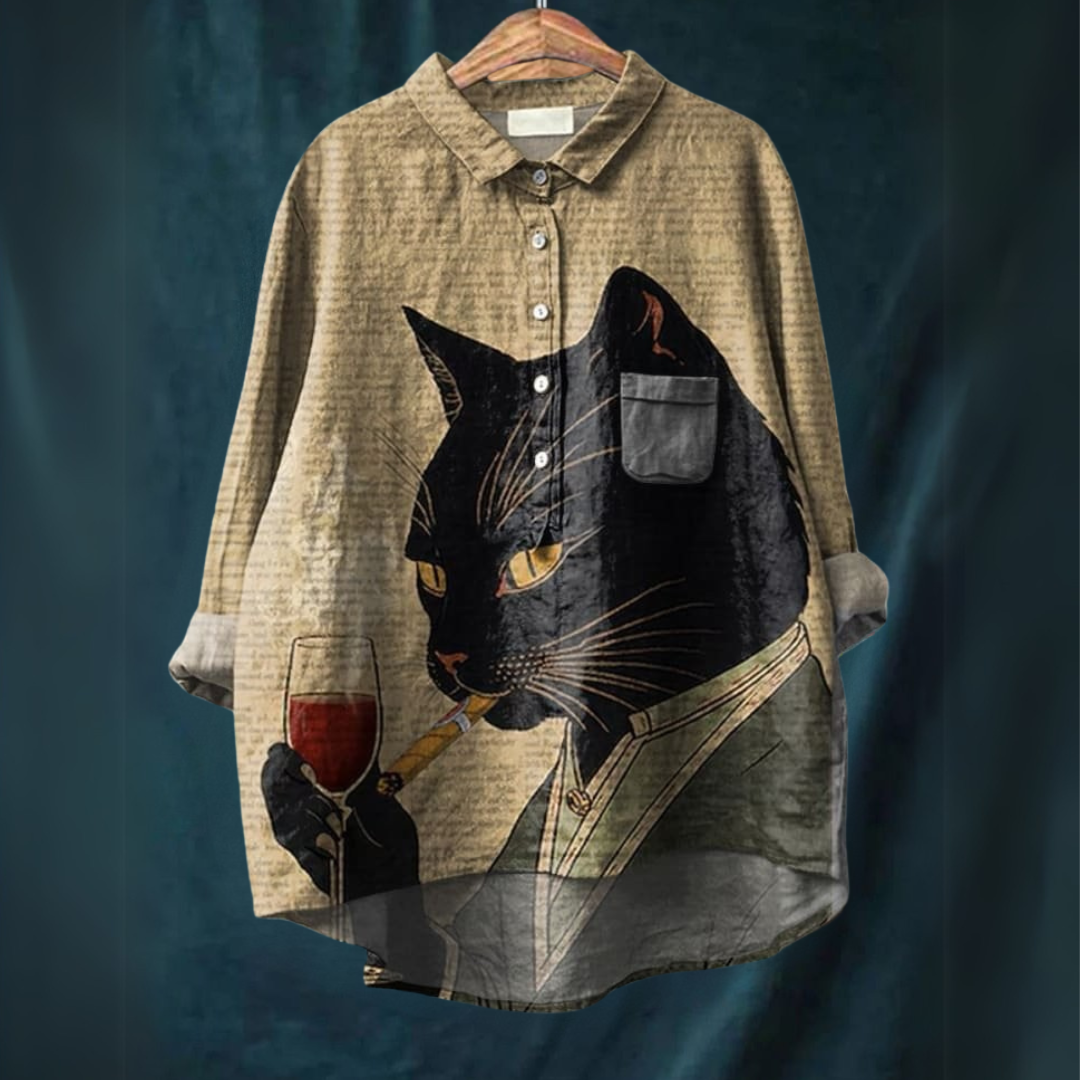 Lucy | Women's Longline Cat Art Shirt