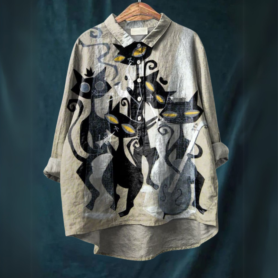 Lucy | Women's Longline Cat Art Shirt