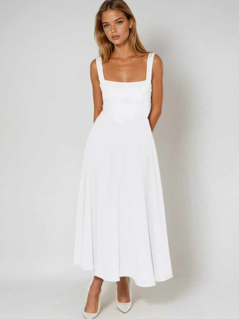 Scarlett | Women's Classic Midi Dress with Square Neck