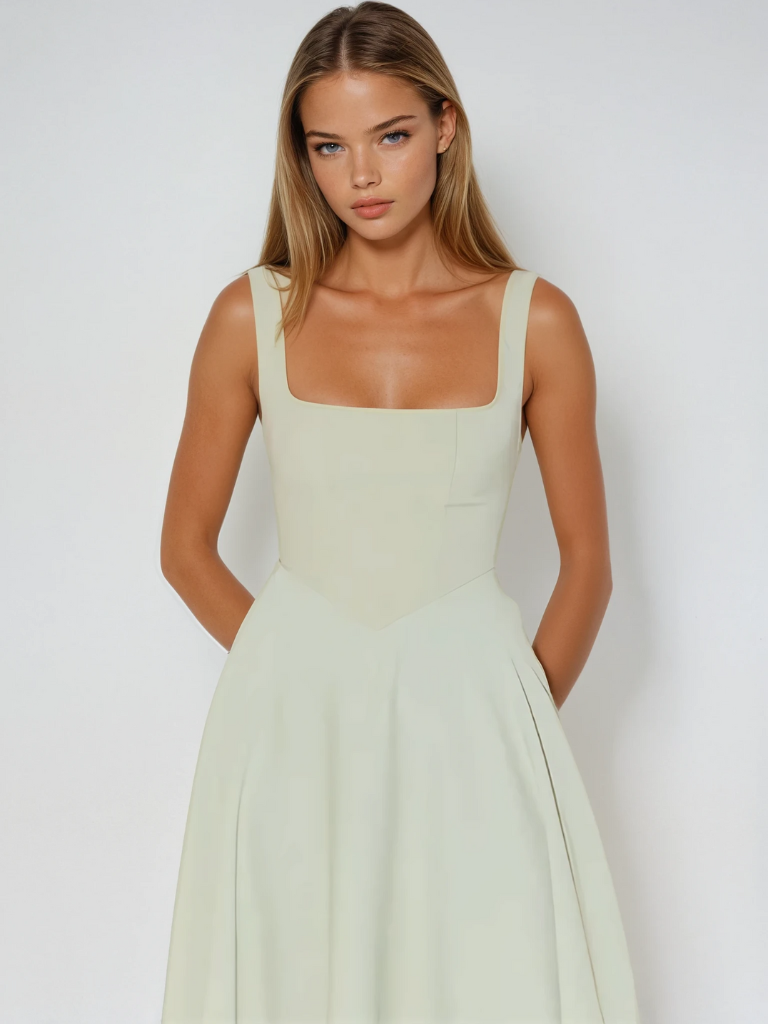 Scarlett | Women's Classic Midi Dress with Square Neck