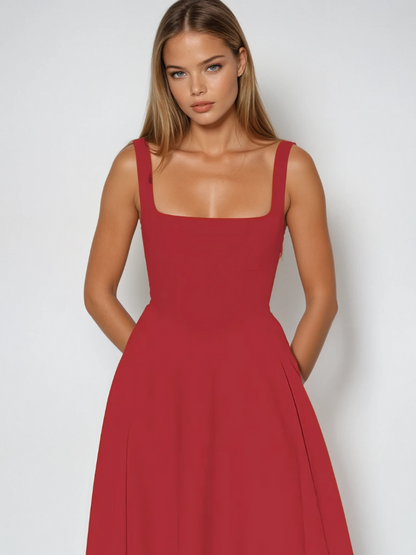 Scarlett | Women's Classic Midi Dress with Square Neck